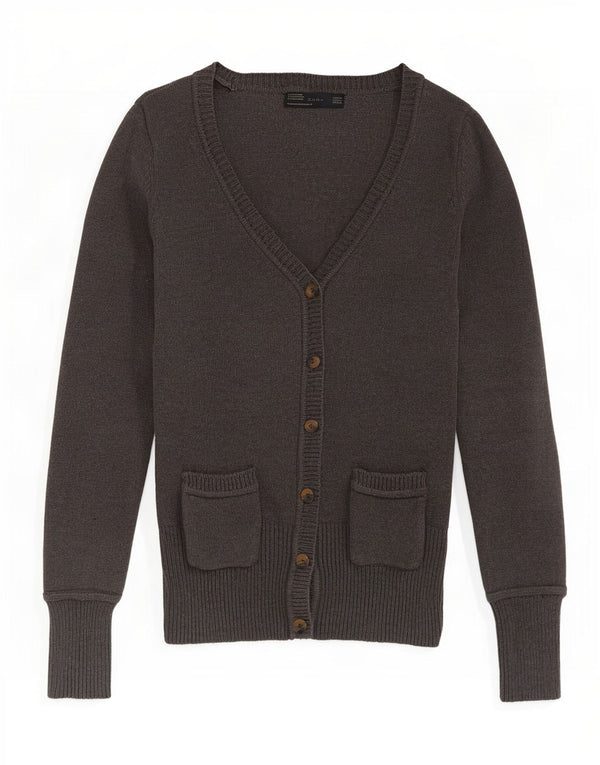 Zara Mujer Cárdigan Suéter UK 12 Algodón Gris Medio