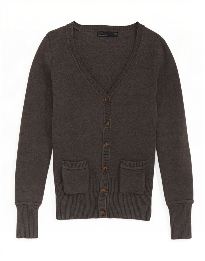 Zara Mujer Cárdigan Suéter UK 12 Algodón Gris Medio