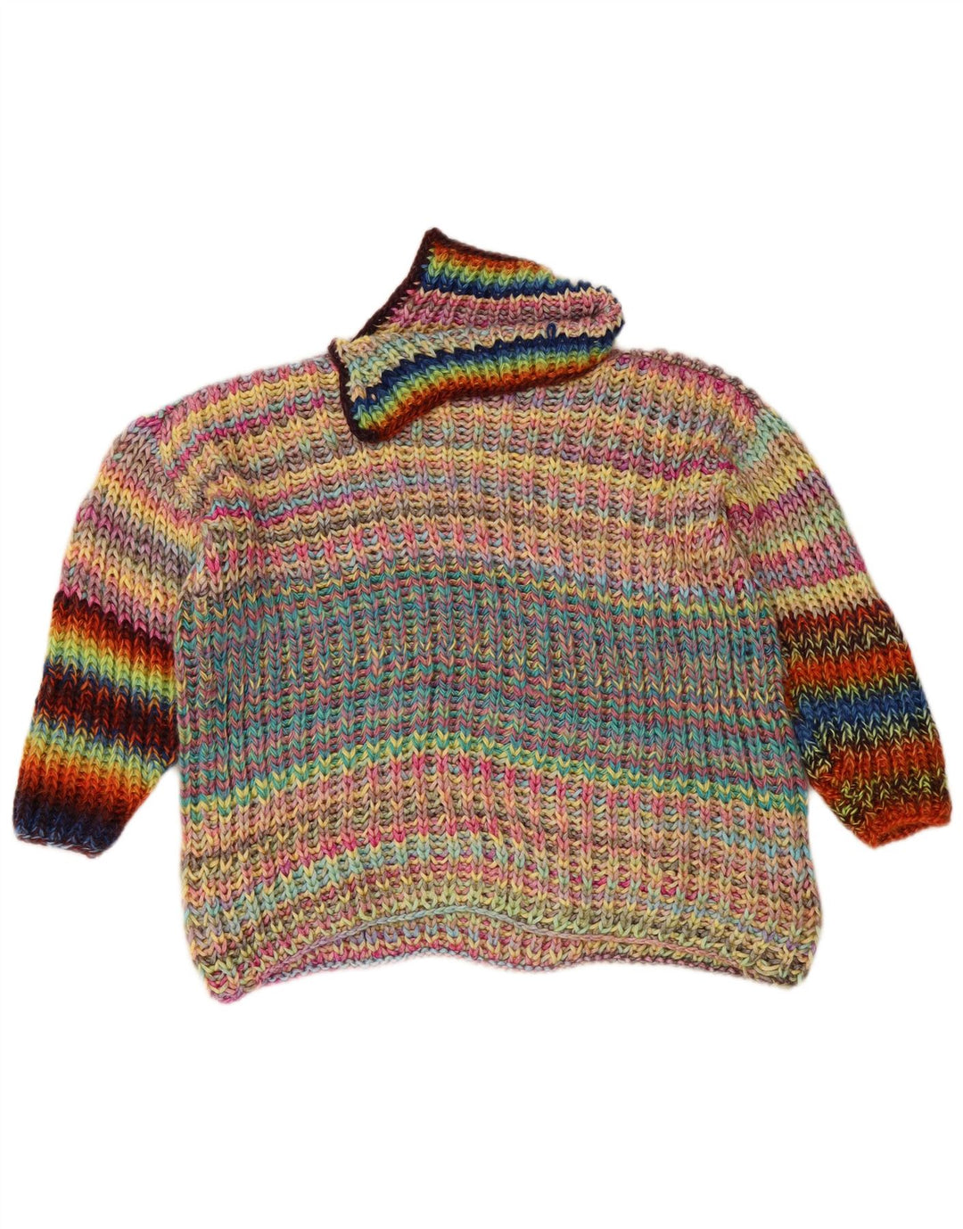 VINTAGE Mujer Roll Neck Jumper Suéter Reino Unido 14 Grande Multicolor