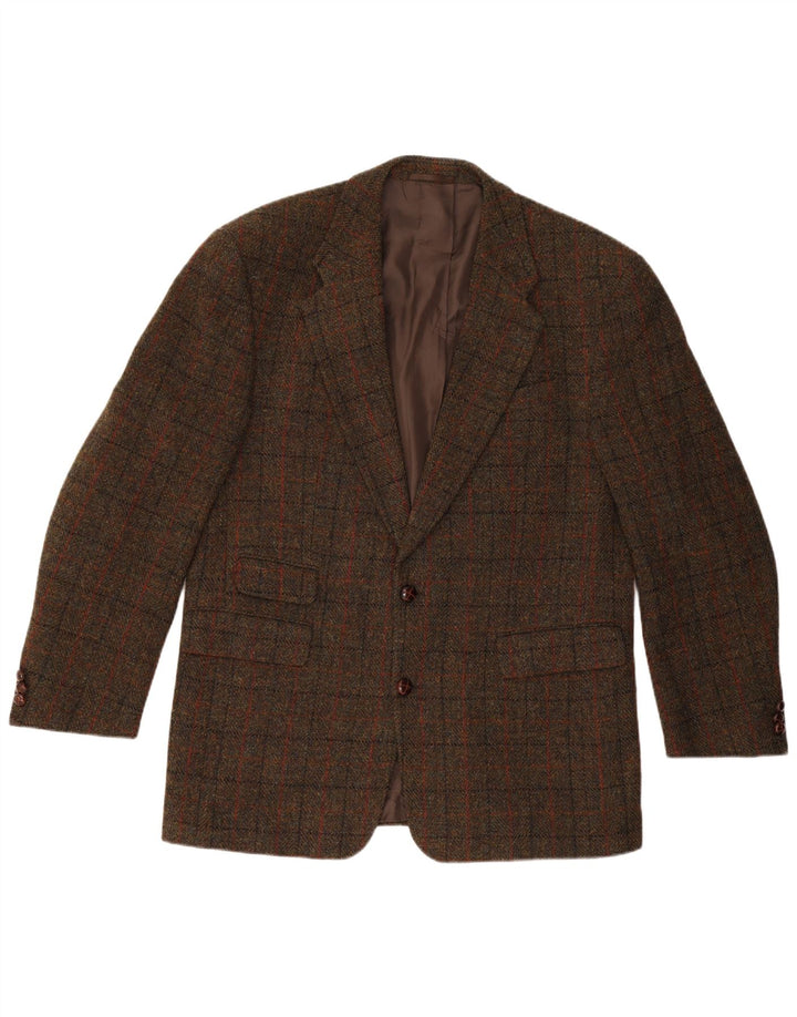HARRIS TWEED Chaqueta tipo blazer de 2 botones para hombre IT 54 2XL Marrón a cuadros Lana nueva
