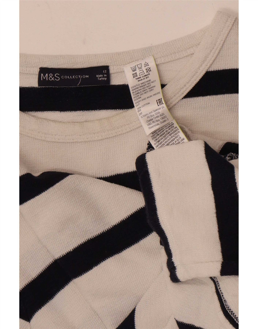 Marks & Spencer Top para mujer de manga larga UK 42 Algodón a rayas blanco mediano