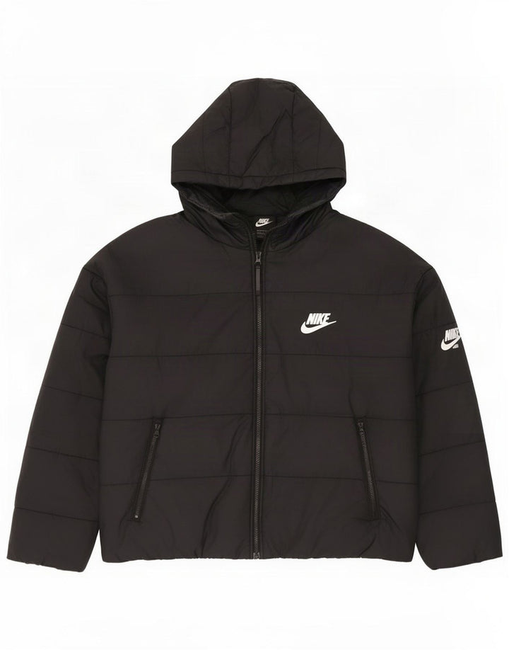 Nike Chaqueta acolchada con capucha y gráfico extragrande para mujer, talla 40, color negro