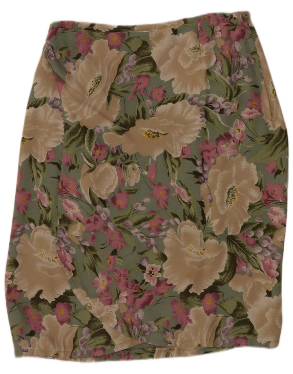 Blunauta Falda midi para mujer IT 38 XS W28 Seda floral verde