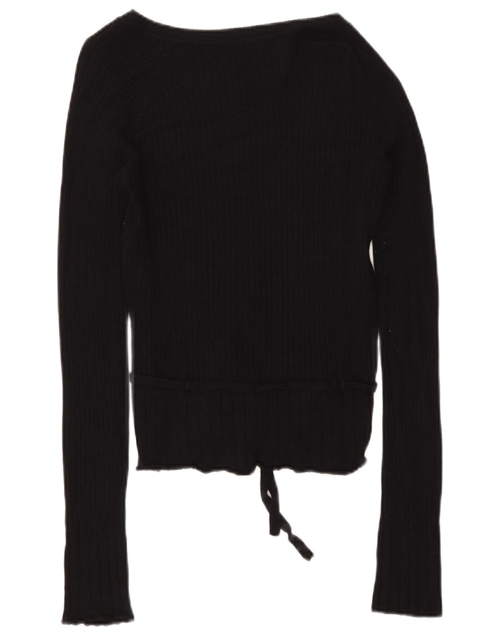 Zara Mujer Top Manga Larga UK 44 Grande Rayón Negro