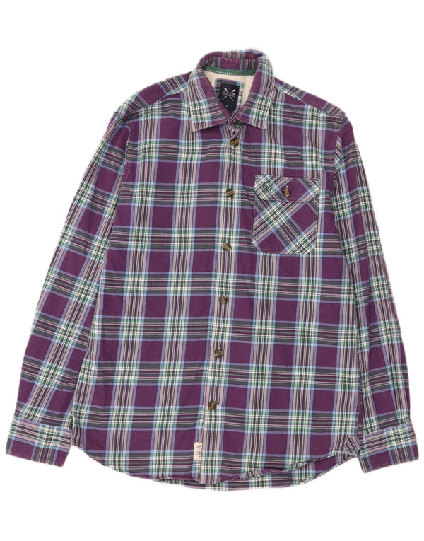 Crew Clothing Camisa de franela de corte clásico para hombre Algodón a cuadros morado pequeño