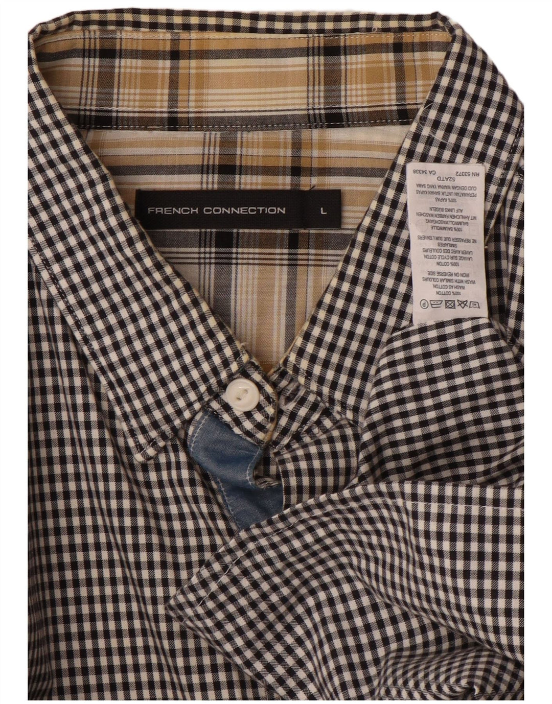 FRENCH CONNECTION Camisa para hombre grande de algodón a cuadros negro