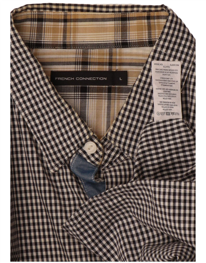 FRENCH CONNECTION Camisa para hombre grande de algodón a cuadros negro