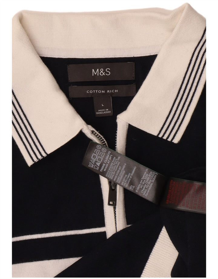 Marks & Spencer Polo para hombre de algodón a rayas azul marino grande