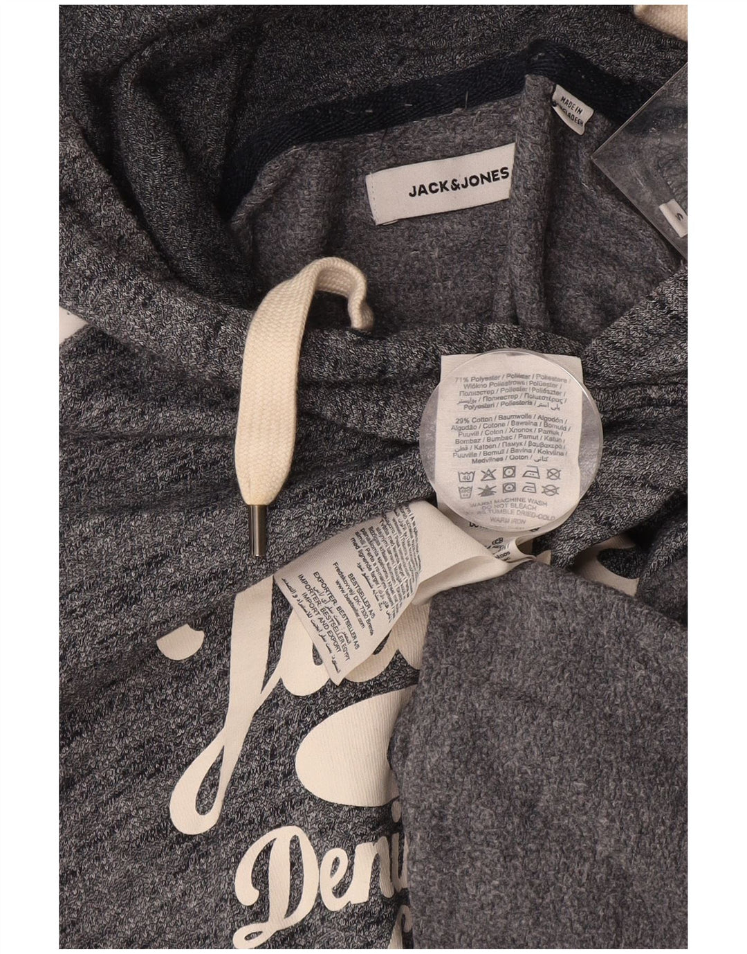 JACK & JONES Hombre Sudadera con capucha gráfica Jersey pequeño de algodón moteado en azul marino