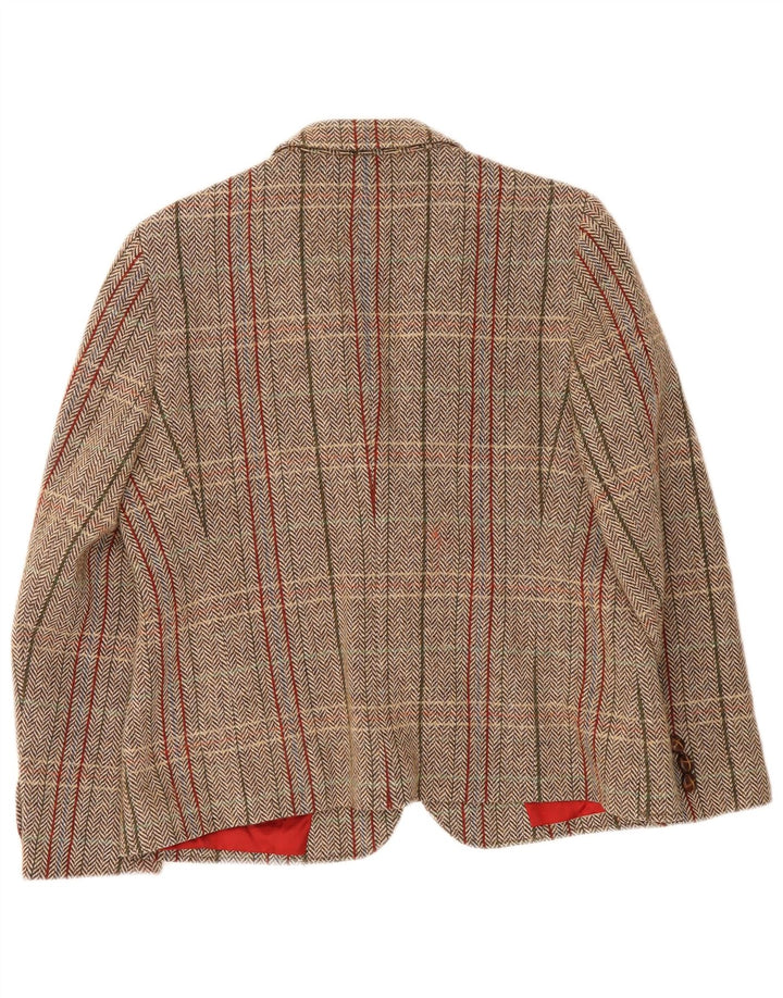 Basler Chaqueta tipo blazer con 1 botón para mujer, talla grande, color beige, lana virgen a cuadros