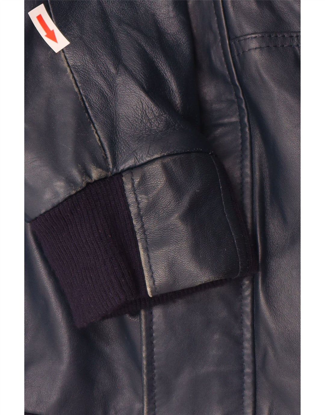 VINTAGE chaqueta de cuero con capucha para mujer Reino Unido 14 cuero azul marino grande