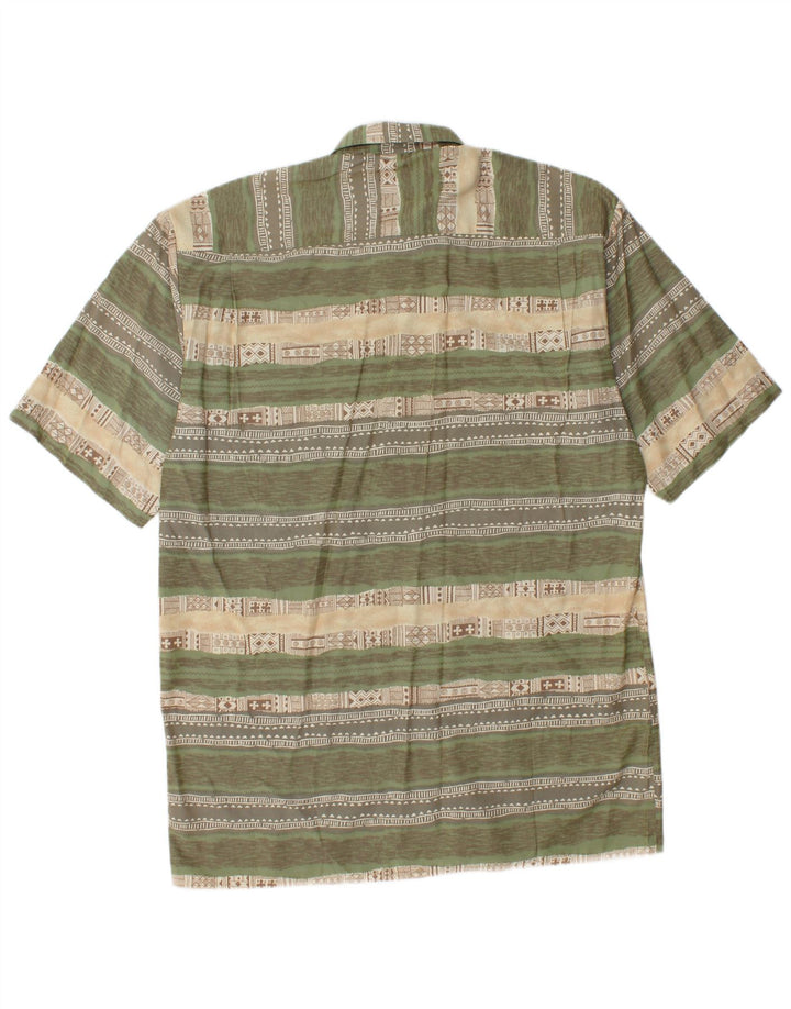 Camisa vintage de manga corta para hombre a rayas verdes grandes