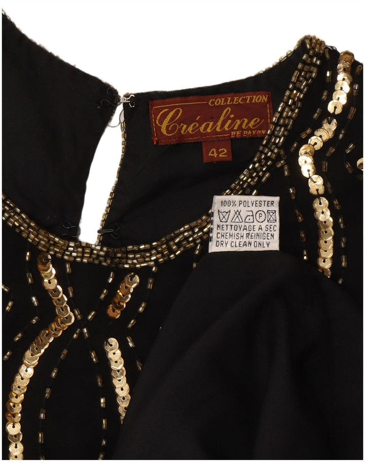 Blusa de lentejuelas vintage para mujer Top IT 42 Poliéster geométrico negro medio