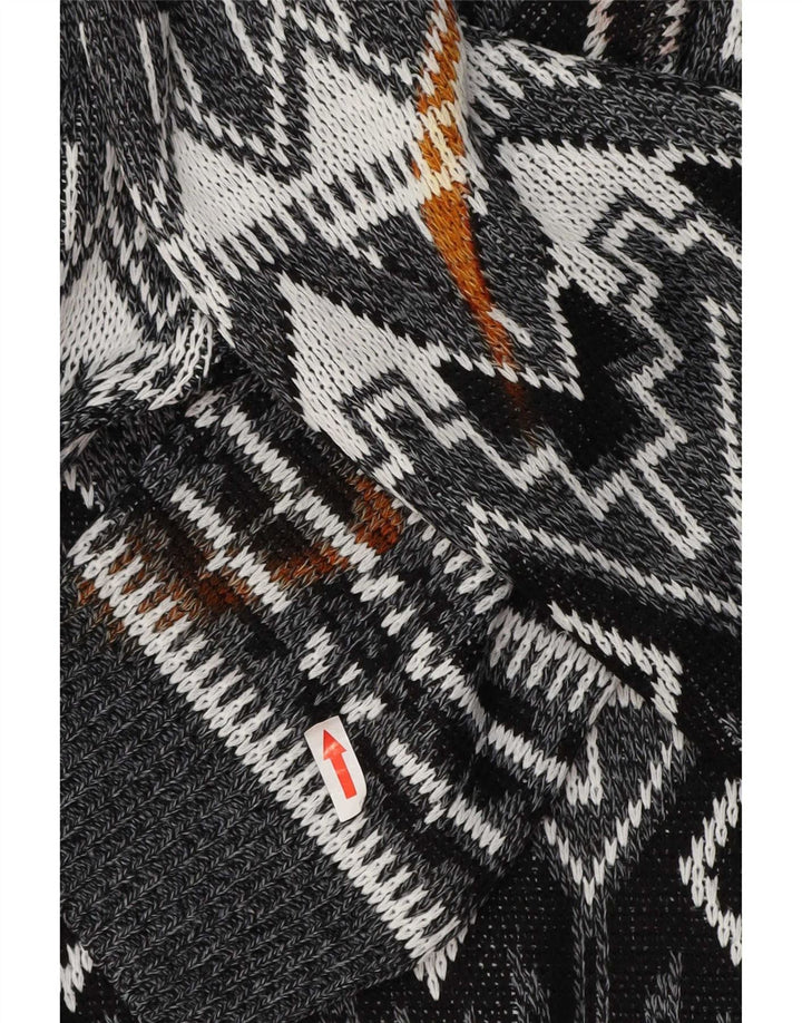 Vintage hombres barco cuello jumper suéter grande gris geométrico