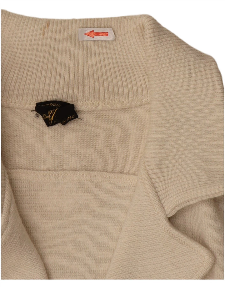 VINTAGE Suéter Cárdigan para Hombre Lana Colorblock Mediana Blanca