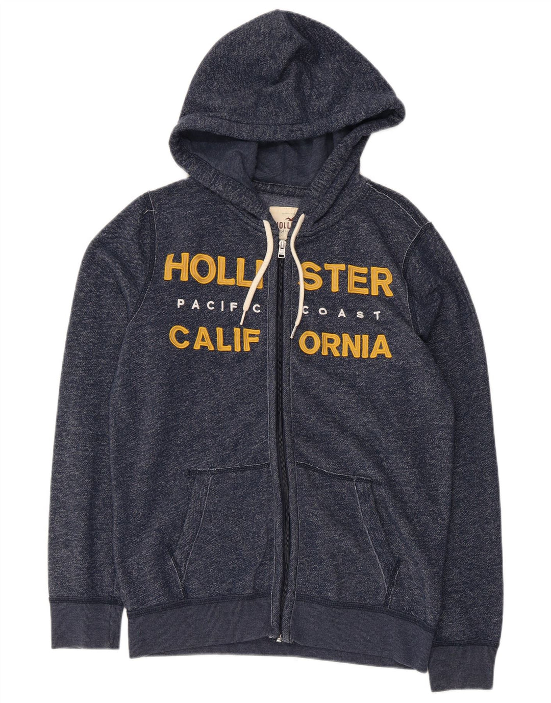 HOLLISTER Suéter con capucha y cremallera gráfica para hombre pequeño de algodón moteado en azul marino