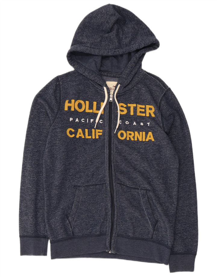 HOLLISTER Suéter con capucha y cremallera gráfica para hombre pequeño de algodón moteado en azul marino