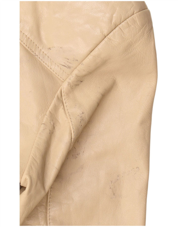 VINTAGE Chaqueta Blazer de Cuero de 4 Botones para Mujer IT 36 XS Cuero Beige
