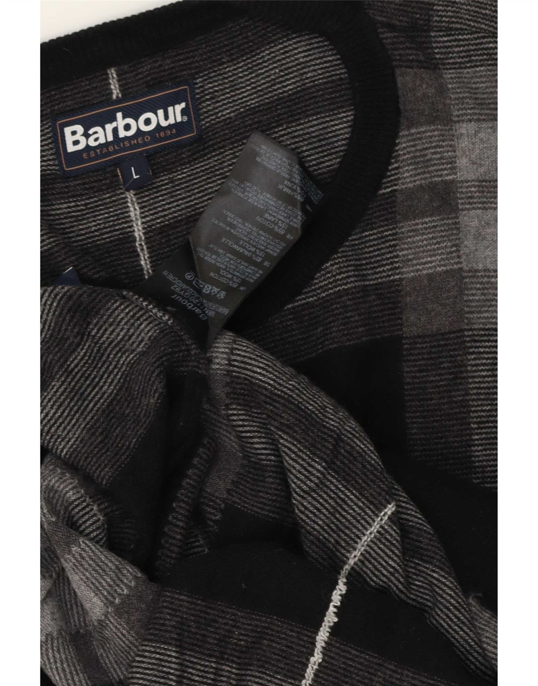 Barbour Jersey De Cuello Barco Para Hombre Jersey De Algodón A Cuadros Gris Grande