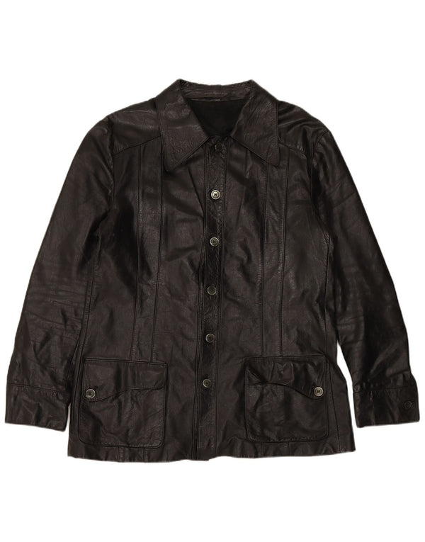 VINTAGE Chaqueta de cuero para hombre Reino Unido 38 Mediano Negro