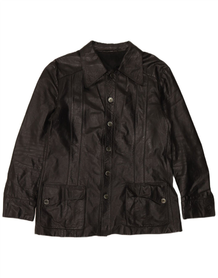 VINTAGE Chaqueta de cuero para hombre Reino Unido 38 Mediano Negro