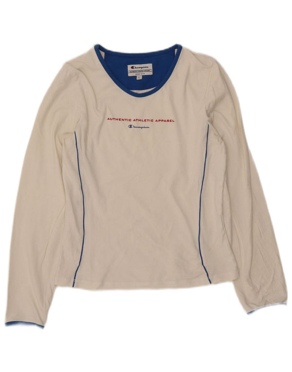 CHAMPION Top gráfico para mujer de manga larga UK 40 Grande Blanco