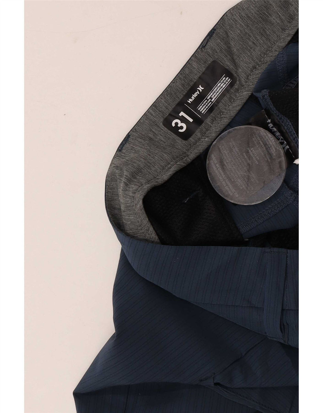 Hurley Pantalones cortos chinos para hombre mediano W31 Poliéster a rayas azul marino