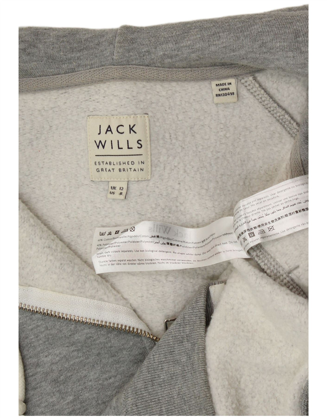 Jack Wills Suéter con capucha y cremallera gráfica para mujer Reino Unido 12 Algodón gris medio