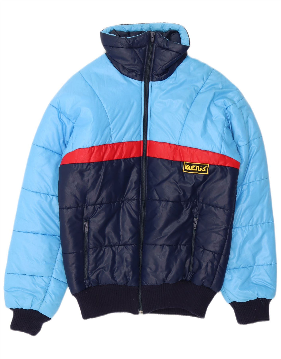 VINTAGE Chaqueta acolchada para hombre IT 46 Small Blue Colourblock Poliamida