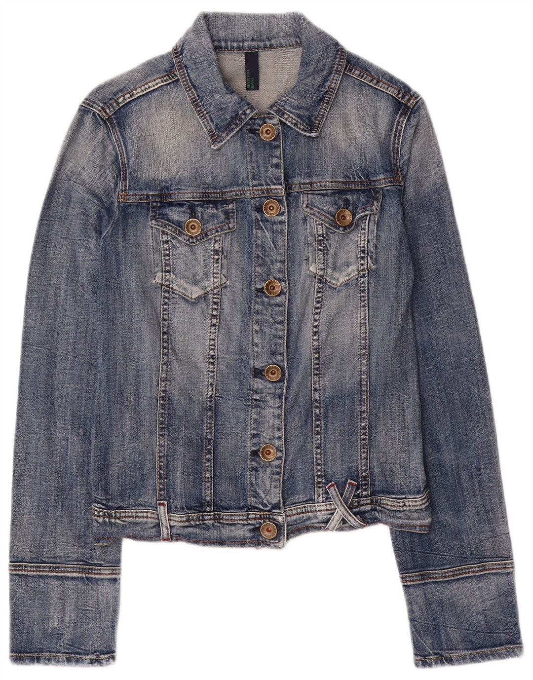 Benetton Chaqueta Vaquera Mujer UK 44 Grande Algodón Azul