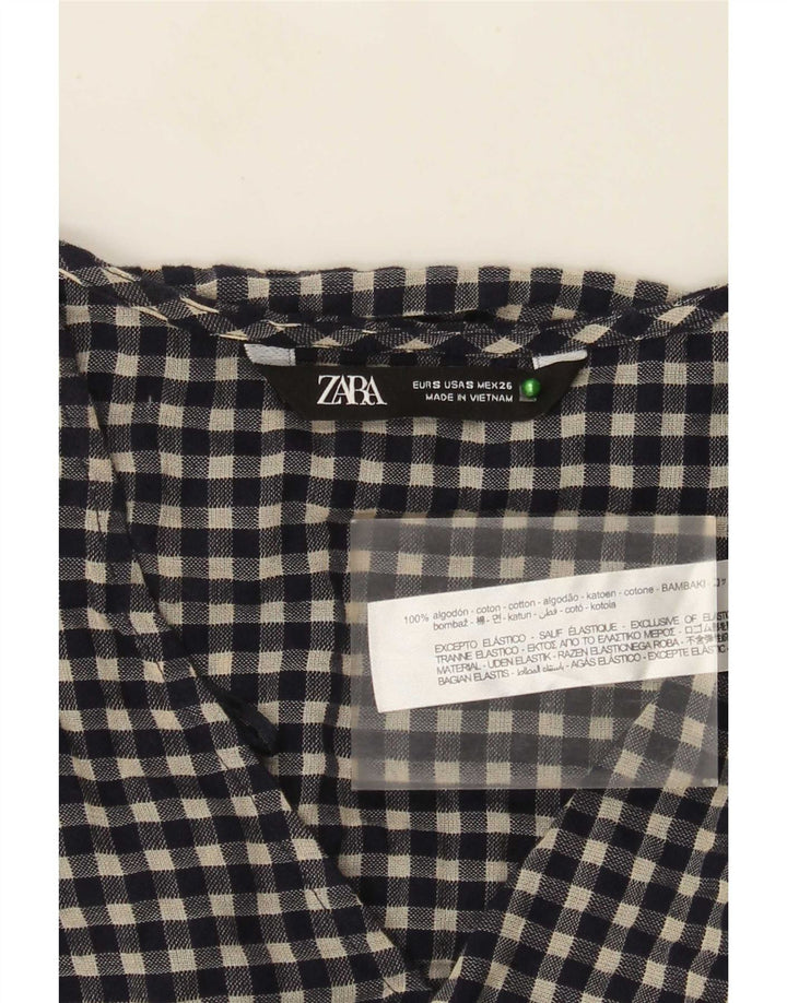 Zara Vestido Básico De Manga Larga Para Mujer UK 40 Small Azul Marino Algodón Gingham