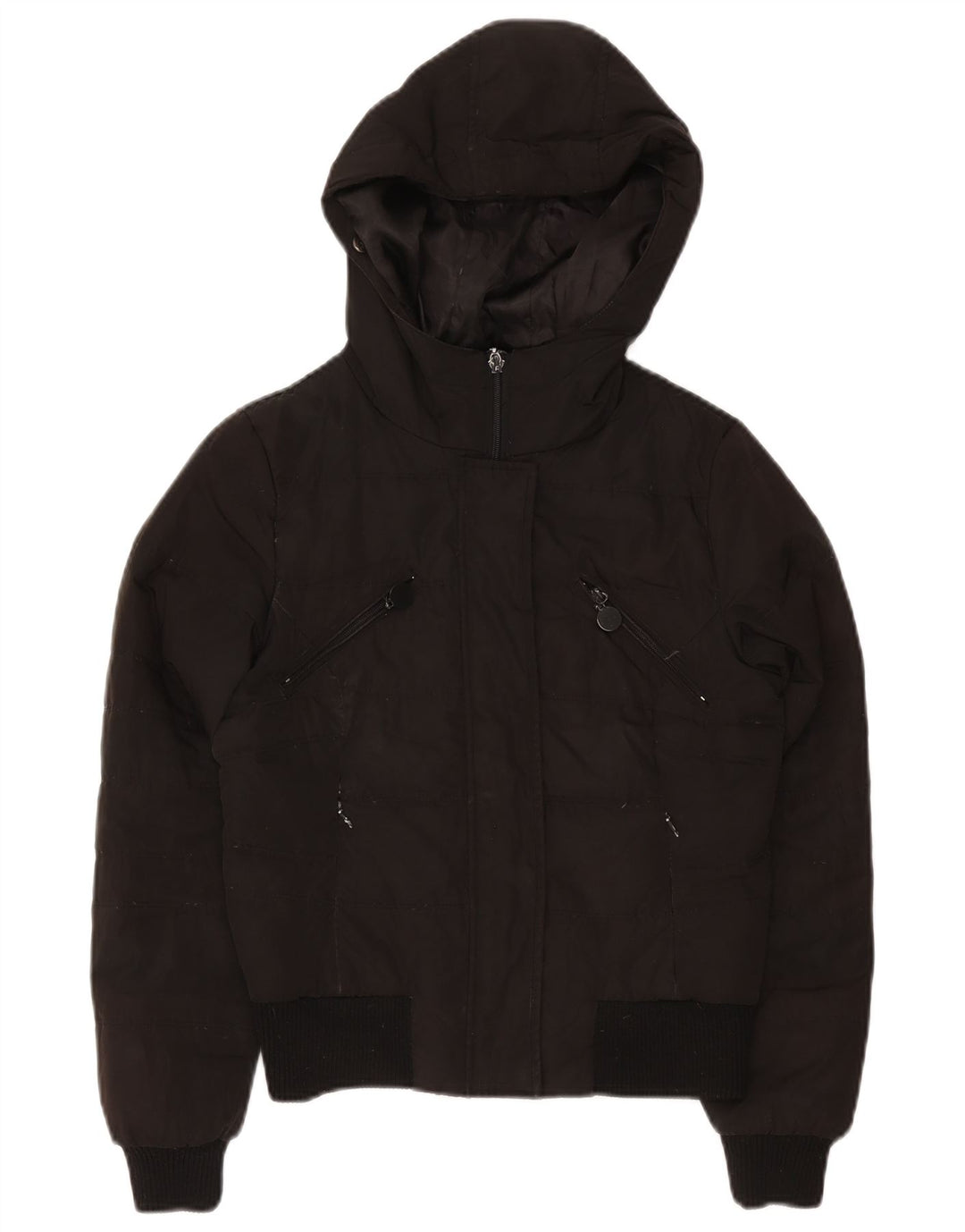 Zara Mujer Chaqueta Acolchada Con Capucha UK 10 Small Black