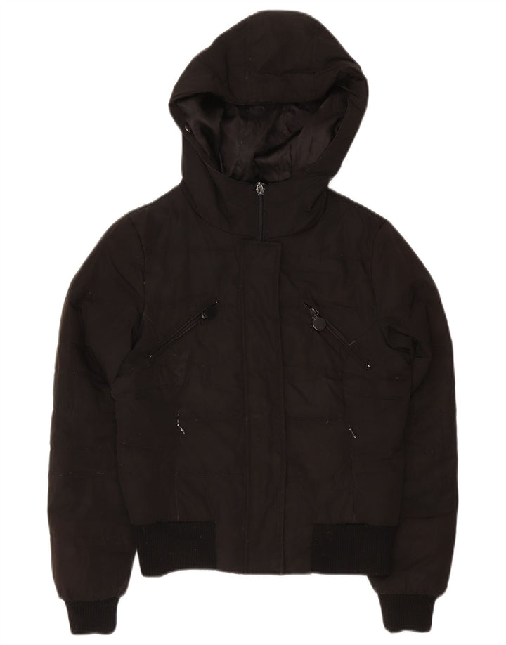 Zara Mujer Chaqueta Acolchada Con Capucha UK 10 Small Black