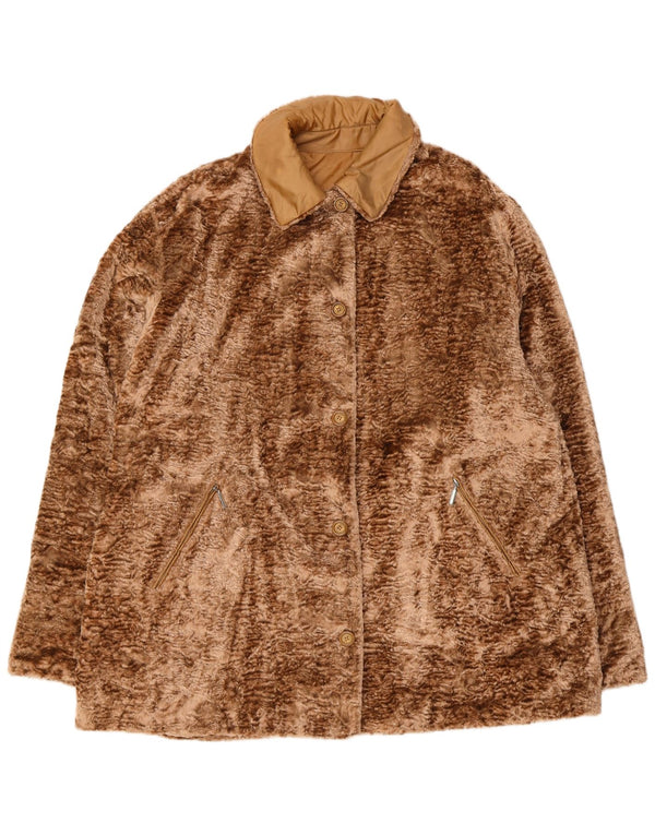 Vintage mujer suelta ajuste chaqueta de piel sintética Reino Unido 18 XL marrón