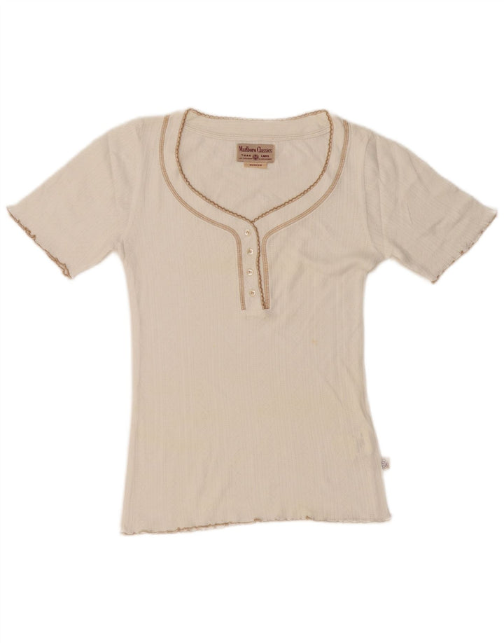 Marlboro Classics Camiseta para Mujer Top UK 12 Medium Off White Cotton
