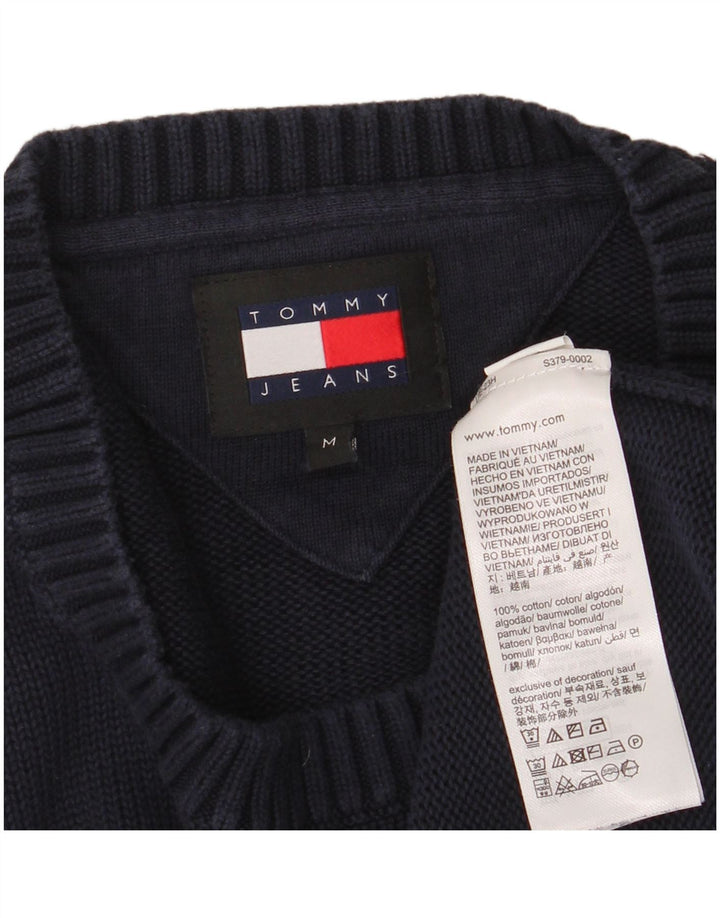 TOMMY HILFIGER Jersey de cuello redondo para hombre, jersey de algodón azul marino medio