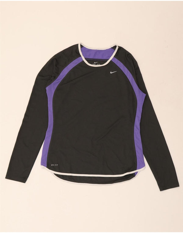 Nike Dri Fit Top manga larga para mujer UK 40 Medium Black Colourblock