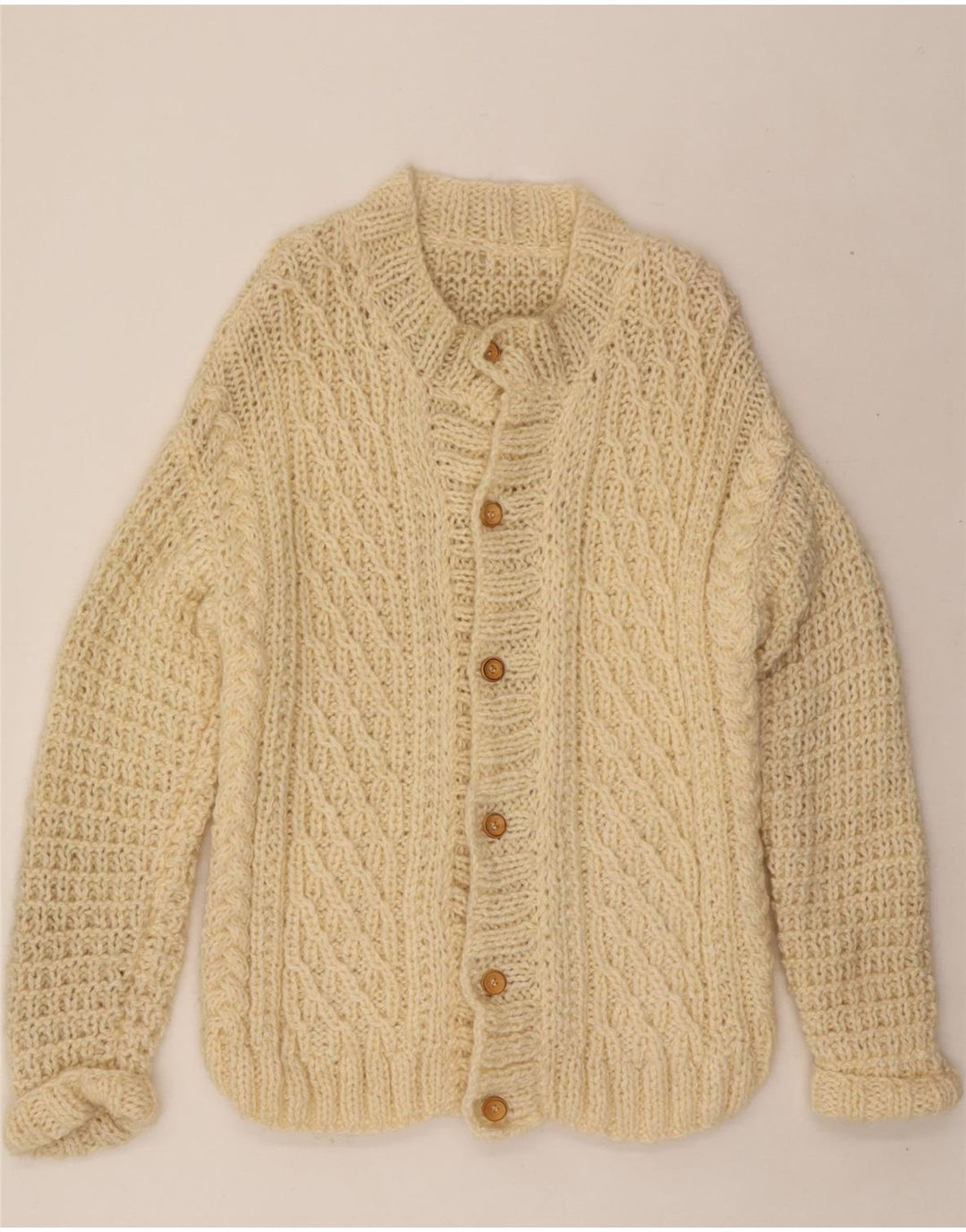 VINTAGE Womens Cardigan Sweater UK 14 Medium Beige Vintage Vintage and Second-Hand Vintage from Messina Hembry 