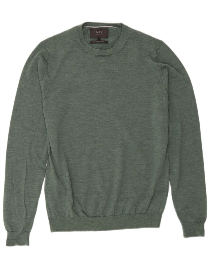 Marks & Spencer Jersey De Cuello Redondo Para Hombre De Lana Merino Verde Medio
