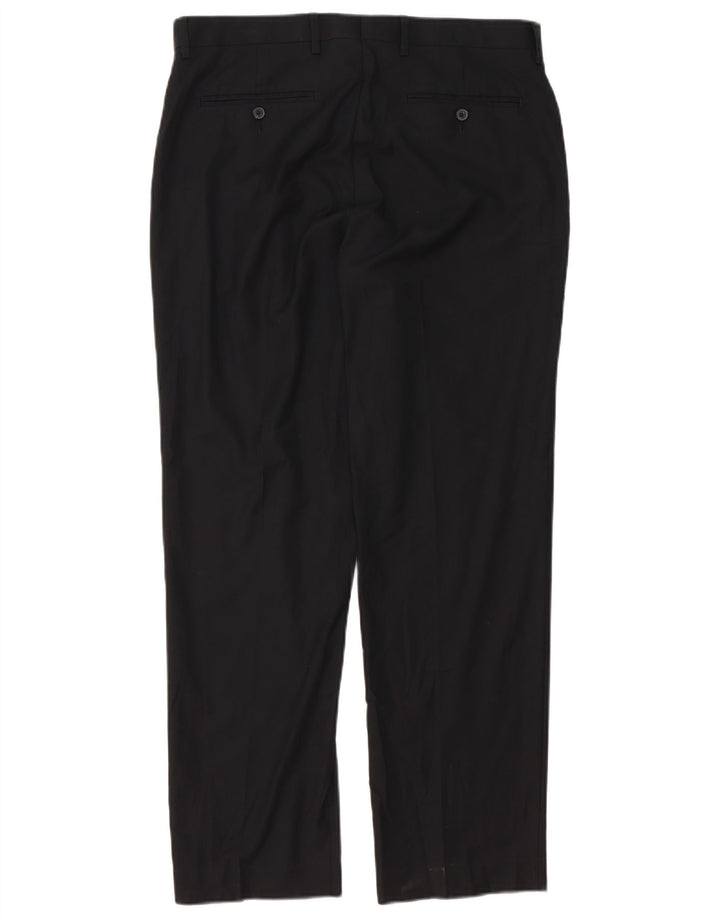 Marks & Spencer Pantalón de traje de corte regular para hombre W34 L31 Poliéster negro