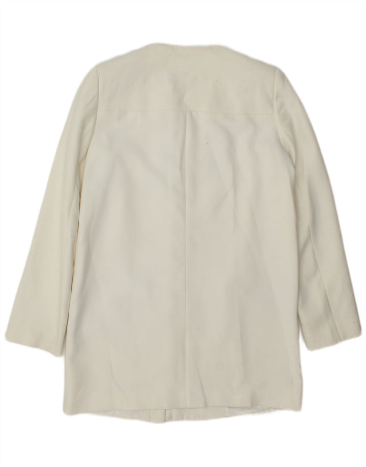 Zara Chaqueta Blazer Larga para Mujer UK 44 Poliéster Blanco Mediano