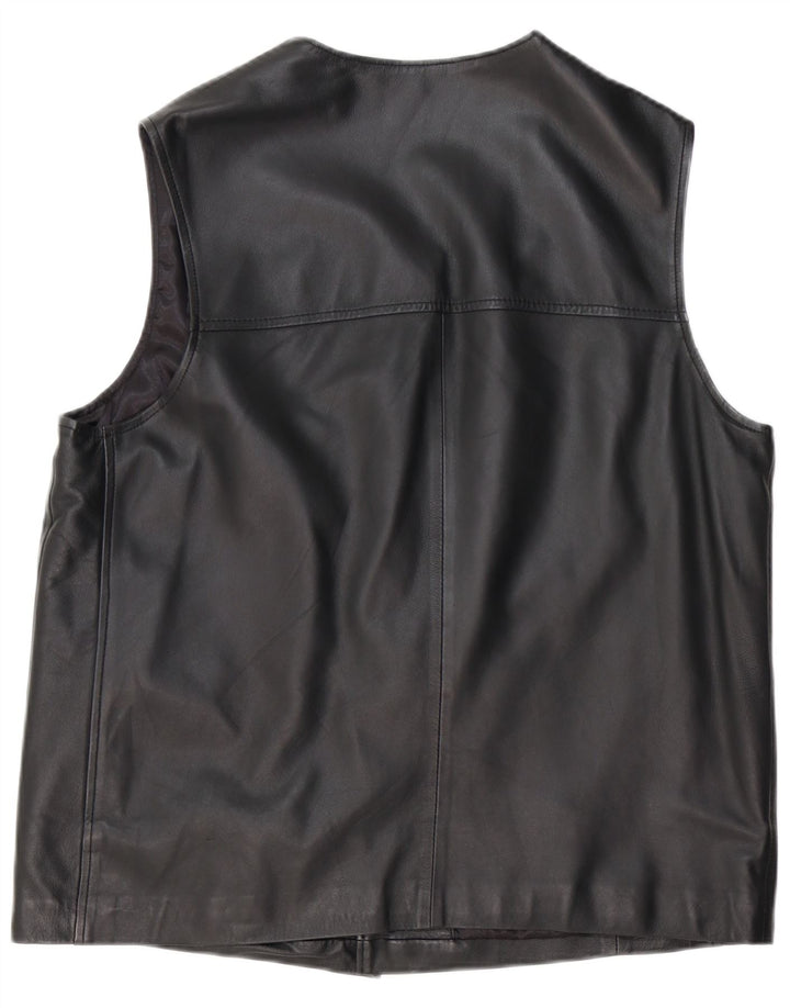 Chaleco de cuero vintage para hombre cuero negro grande