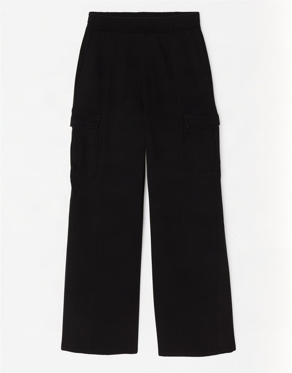Zara Mujer Pantalones De Chándal Cargo De Pierna Ancha UK 8 Small Algodón Negro