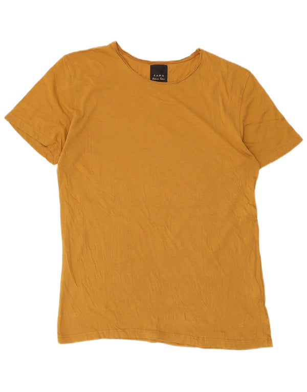 Zara Mujer Camiseta Top UK 12 Medio Amarillo Algodón