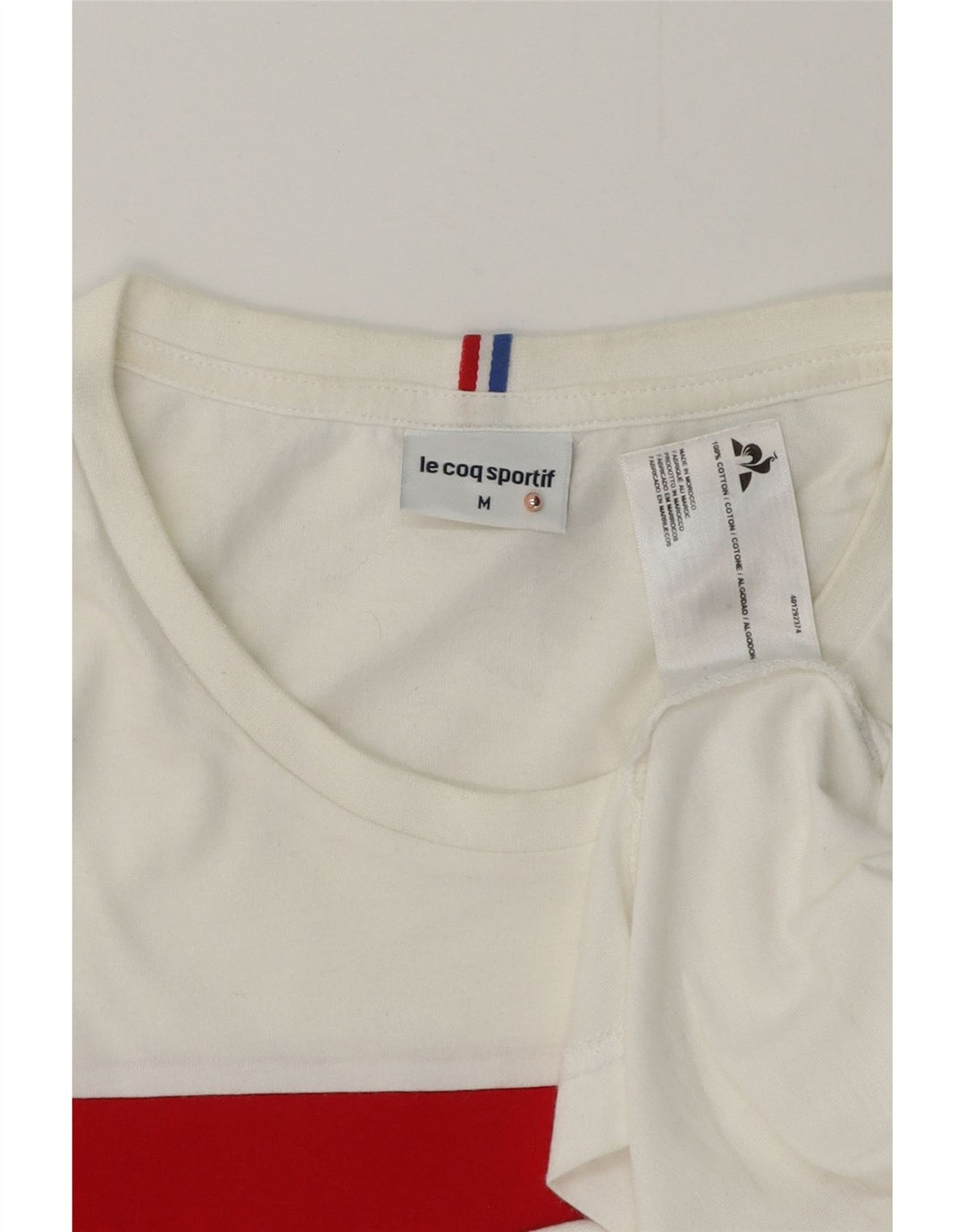 LE COQ SPORTIF Hombre Camiseta Top Medium Blanco Colorblock Algodón