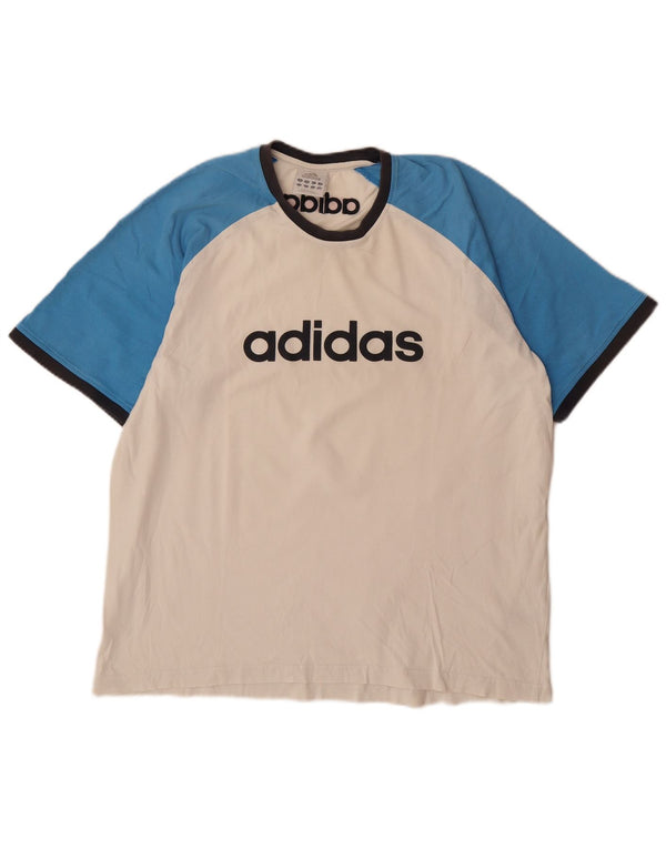 Adidas Hombre Camiseta Gráfica Top XL Blanco Colorblock Algodón