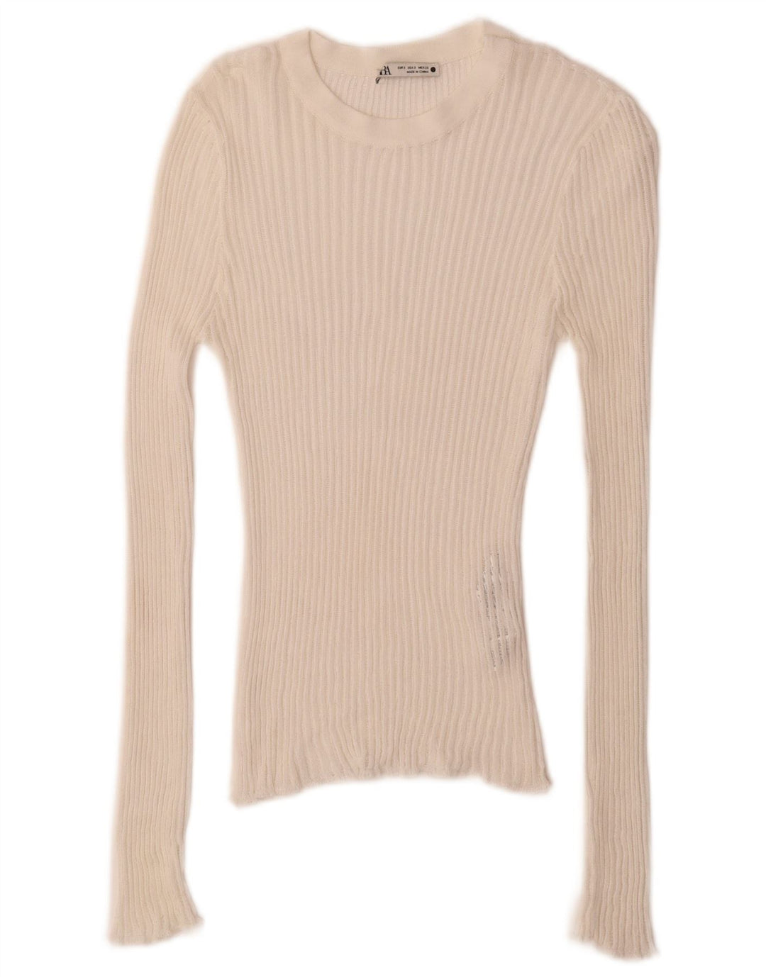 Zara Mujer Top Manga Larga UK 8 Small Viscosa Blanca