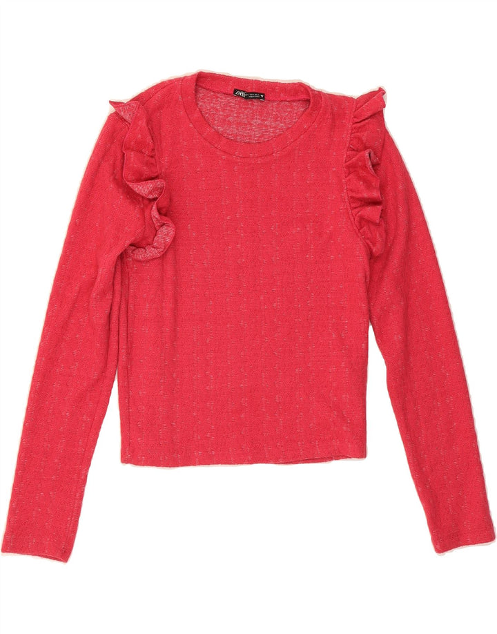 ZARA Womens Crop Crew Neck Jumper Sweater UK 14 Large Pink Polyester Vintage Zara and Second-Hand Zara from Messina Hembry 