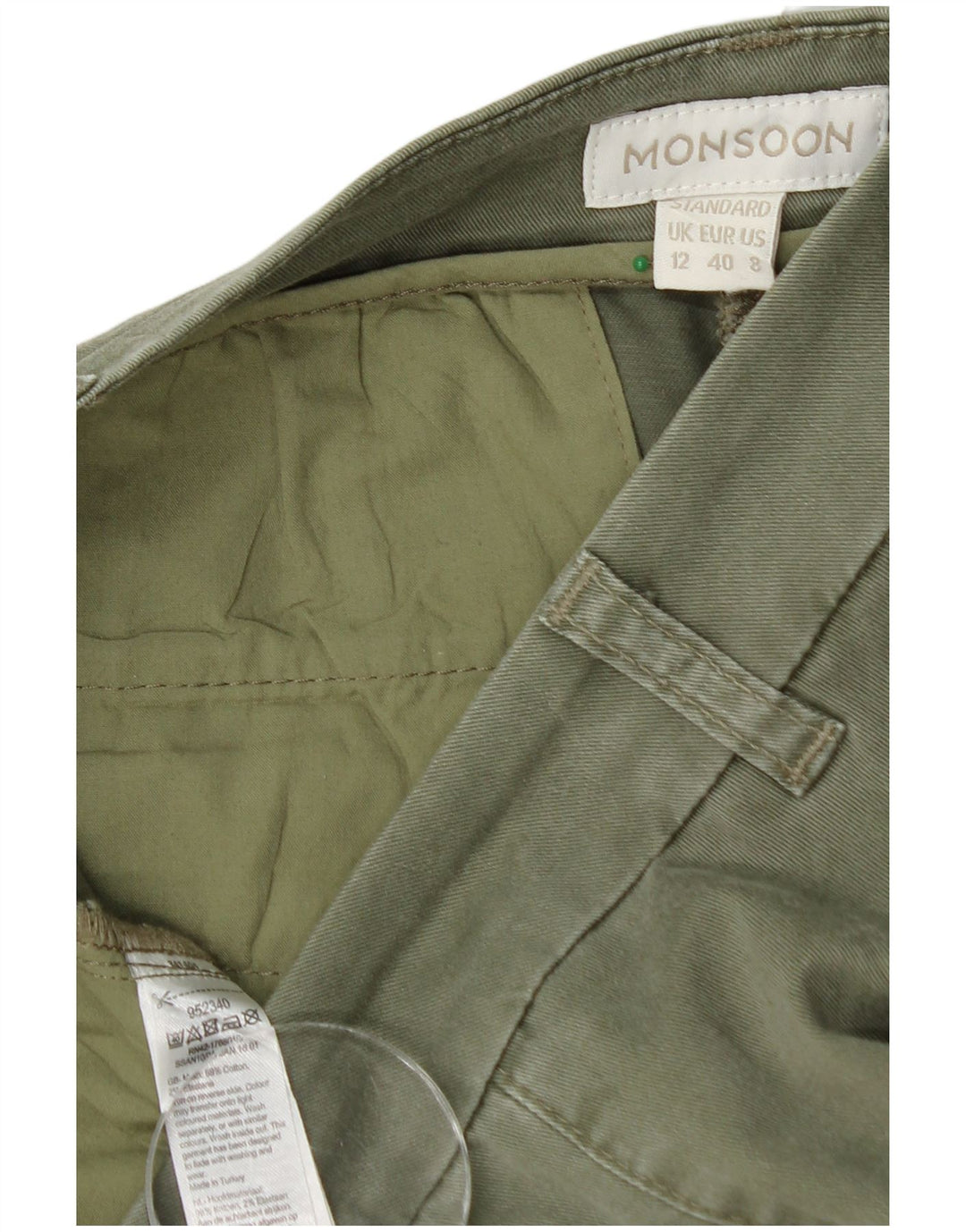 MONSOON Pantalones chinos rectos estándar para mujer UK 12 Medium W32 L28 Caqui
