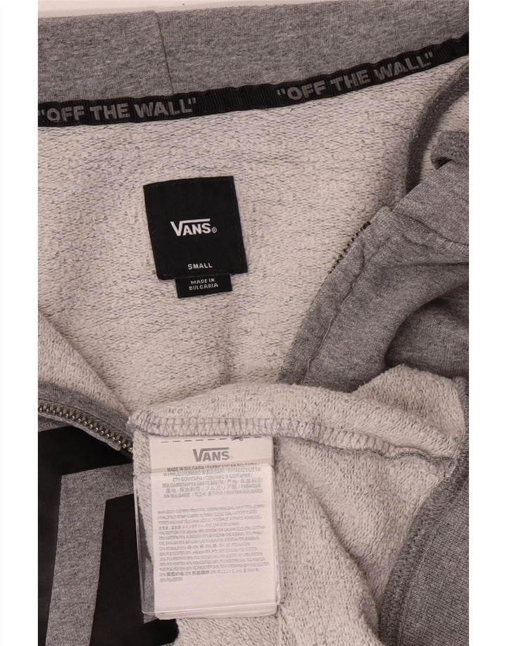 Vans Sudadera con capucha y cremallera gráfica para hombre, talla pequeña, algodón gris